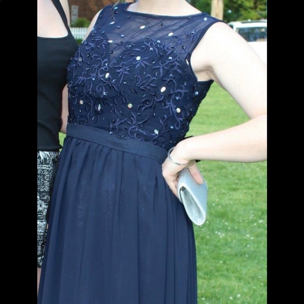 Navy Blue Full Length Prom Dress